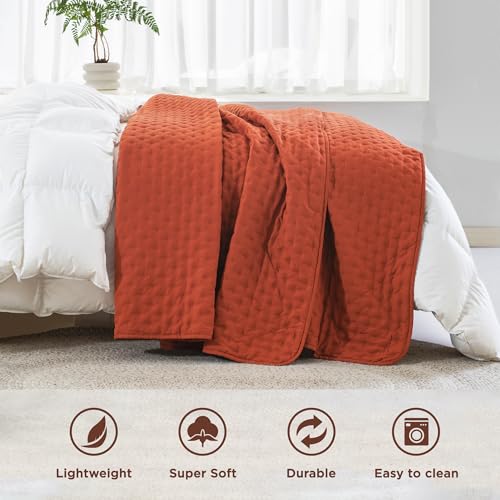Andency California King Size Quilt Bedding Set (112x104 Inch), 3 Pieces Burnt Orange Soft Lightweight Bedspread Coverlet, Terracotta Boho Summer Quilt Cal King for All Season - Image 4