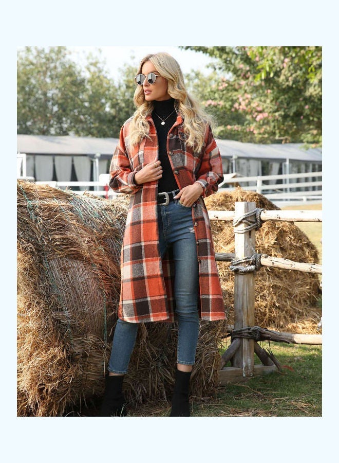 NIBEMINENT Checkered Details Coat Orange/Grey/Black  - Image 1