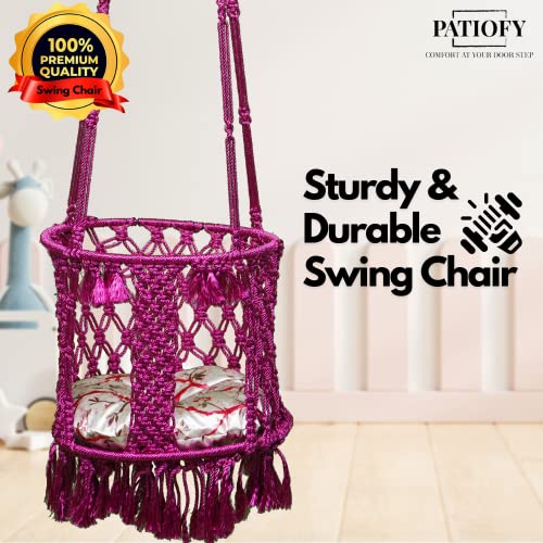 Patiofy Baby Swing || Jhula for Kids || Swing for Kids for Home || Swing for Baby Kids || Suitable for 1 to 5 Years Babies & Kids || Premium Polyester Rope Swing with Cushion || Round Shape (Pink) - Image 4
