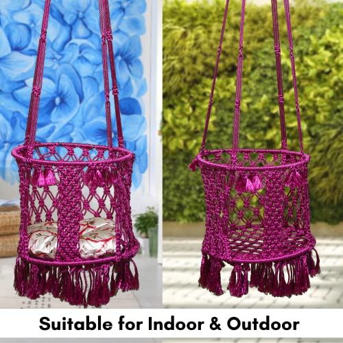 Patiofy Baby Swing || Jhula for Kids || Swing for Kids for Home || Swing for Baby Kids || Suitable for 1 to 5 Years Babies & Kids || Premium Polyester Rope Swing with Cushion || Round Shape (Pink) - Image 3