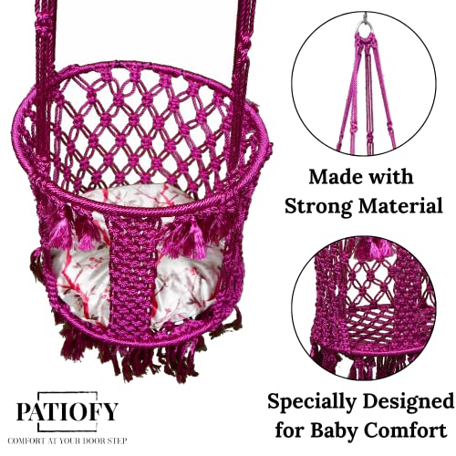Patiofy Baby Swing || Jhula for Kids || Swing for Kids for Home || Swing for Baby Kids || Suitable for 1 to 5 Years Babies & Kids || Premium Polyester Rope Swing with Cushion || Round Shape (Pink) - Image 5