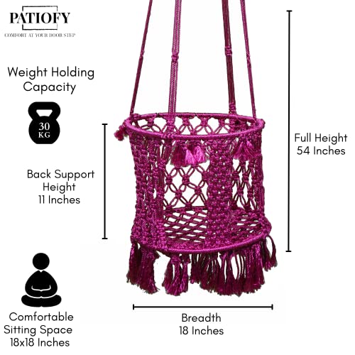 Patiofy Baby Swing || Jhula for Kids || Swing for Kids for Home || Swing for Baby Kids || Suitable for 1 to 5 Years Babies & Kids || Premium Polyester Rope Swing with Cushion || Round Shape (Pink) - Image 2