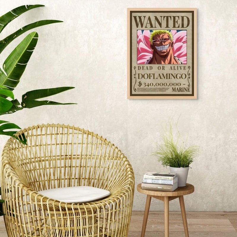 Art Decor Framed Fine Art One Piece Wanted Poster Wall Art Doflamingo Artwork Anime Portrait Print Wall Décor for Bedroom Boy Room Living Room Office Gaming Room 30x40cm - Image 2