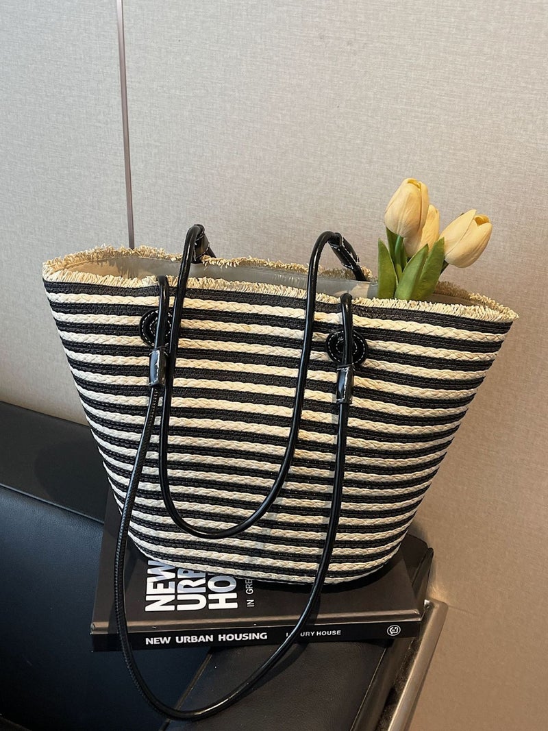 Large-Capacity Straw Tote Bag For Women Summer Texture Versatile Shoulder Bag Vacation Casual Beach Bag - Image 2