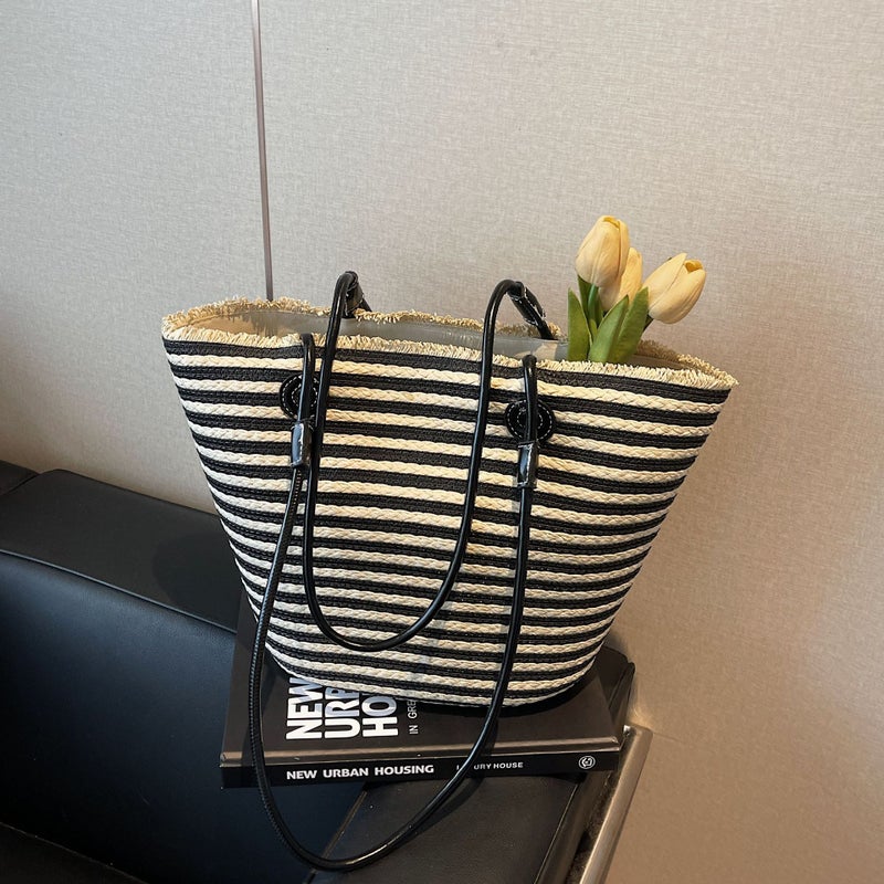 Large-Capacity Straw Tote Bag For Women Summer Texture Versatile Shoulder Bag Vacation Casual Beach Bag - Image 1