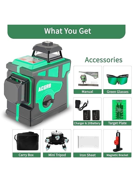 FEXMY FEXMY 12 Lines Green Laser Level Professional Laser Line for Construction Accessories Horizontal Vertical Four Plane Leveling  - Image 3