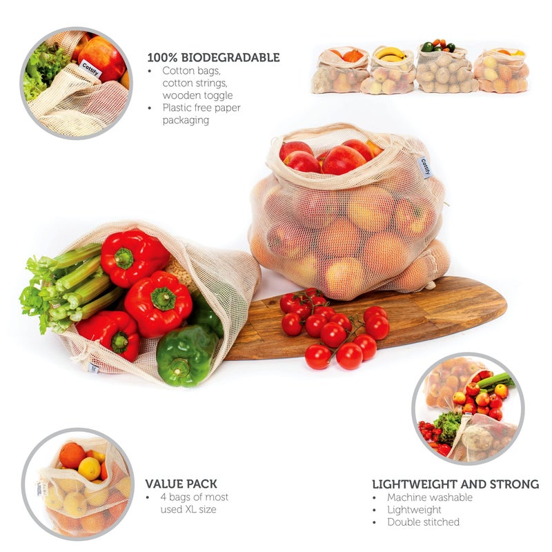 Cottify 17 Reusable Cotton Mesh Produce Bags - 100% Organic Cotton, Durable, Double Stitched, Washable with Tare Weight & Drawstring - Mesh Bags for Grocery Shopping, Vegetables & Fruits, produce bgs 4 sizes - Image 3