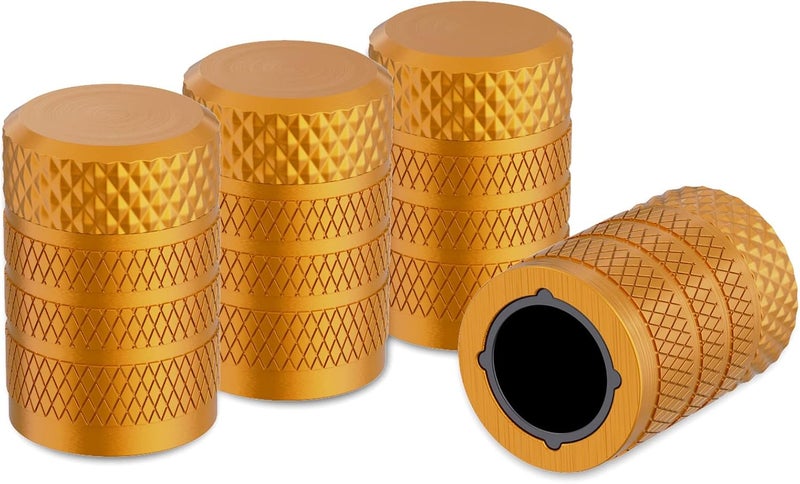 CKAuto Tire Valve Stem Caps, Golden Yellow, 4 pcs/Pack, Anodized Aluminum Tire Valve Cap Set, Corrosion Resistant, Universal Stem Covers for Cars Trucks Motorcycles SUVs and Bikes - Image 1
