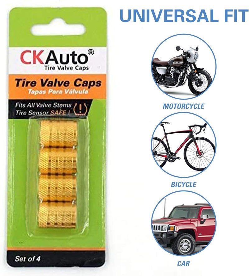 CKAuto Tire Valve Stem Caps, Golden Yellow, 4 pcs/Pack, Anodized Aluminum Tire Valve Cap Set, Corrosion Resistant, Universal Stem Covers for Cars Trucks Motorcycles SUVs and Bikes - Image 5