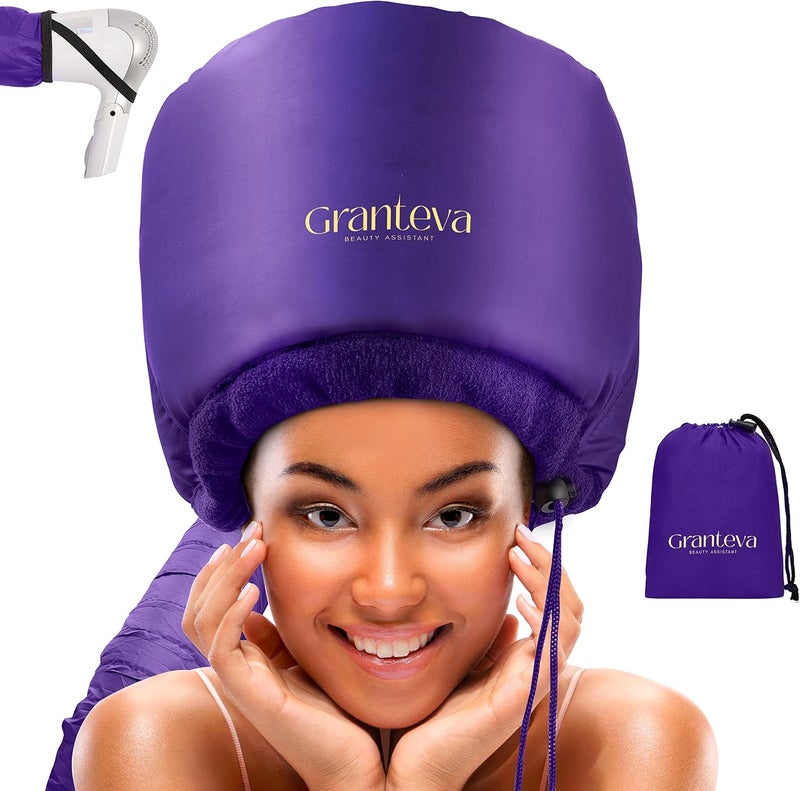 Granteva Bonnet Hair Dryer wA Headband Integrated That Reduces Heat Around Ears  Neck  Hair Dryer Diffuser Cap for Hair Dryer Curly Hair Speeds Up Drying Time Deep Conditioning at Home  Large Purple