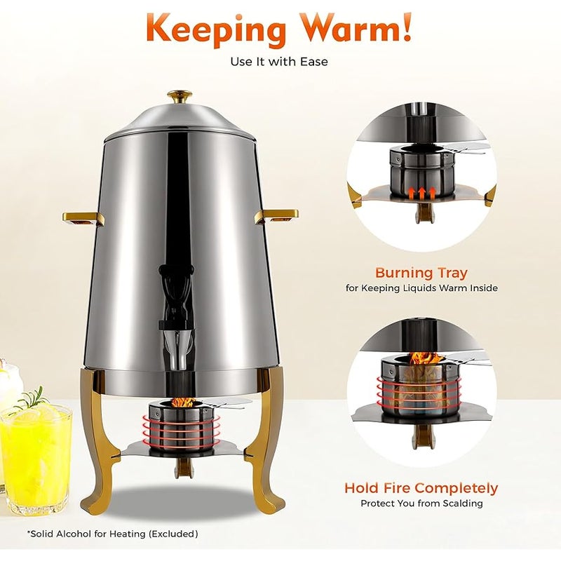 3.4 Gallon Stainless Steel Hot Beverage Drink Dispenser Can, Coffee Urn with Fuel Holder Continuous Heating, Tea Water Coffee Chafer Urn with Faucet for Parties Buffet Catering, Gold (Fuel ONLY) - Image 2