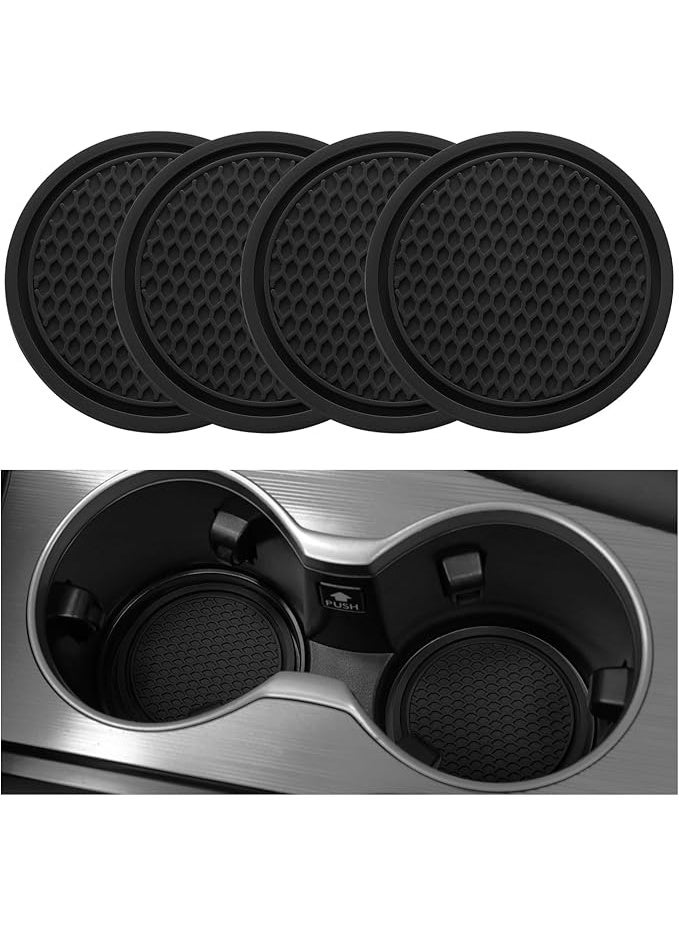 Generic 4PCS Car Cup Coaster Universal Auto Non-Slip Cup Holder Embedded In Ornaments PVC Coaster Car Interior Accessories Mat Black  - Image 1