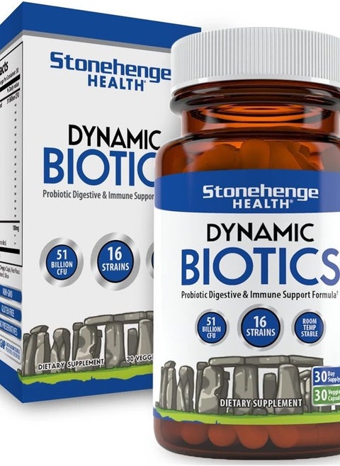 Probiotics 51 Billion CFU - 16 Strains, Prebiotic, Synbiotics Dynamic Biotics - Lactobacillus Acidophilus, Delayed Release, Shelf Stable, Non-GMO Gluten Free Veggie Capsule