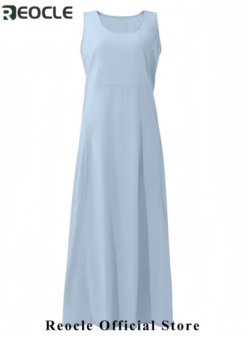 REOCLE Summer Dresses for Women Casual Print Boho Sundress Crew Neck Sleeveless Pockets Beach Vacation Maxi Dresses  - Image 5