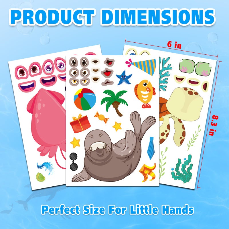 Aowplc 42 Pcs Ocean Animals Make-a-Face Sticker Sheets for Kids - 14 Sea Creature Designs for Party Favors, Classroom Activities, Arts & Crafts - Image 5