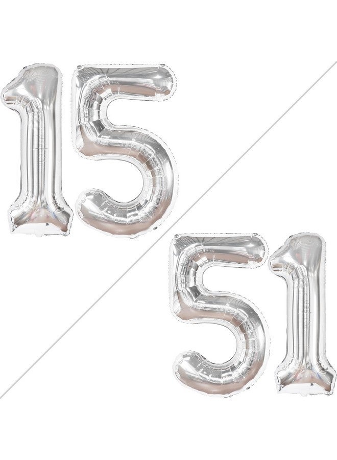 KATCHON Giant, Silver 15 Balloons Number - 40 Inch | Number 15 Balloons, Happy 15th Birthday Decorations for Girls | Silver 15 Number Balloon | 15 Birthday Decorations Boy - Image 2