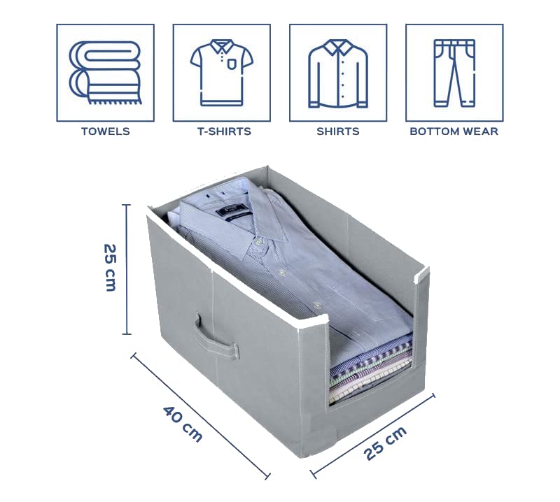 Just Mart Just Mart NonWoven Shirt StackerShirt Organizer For ClosetShirt Stacker Organizer For Shirts TShirts OrganizerWardrobe OrganizerStorage Box For Clothes Pack of 1 Grey Beige  - Image 3