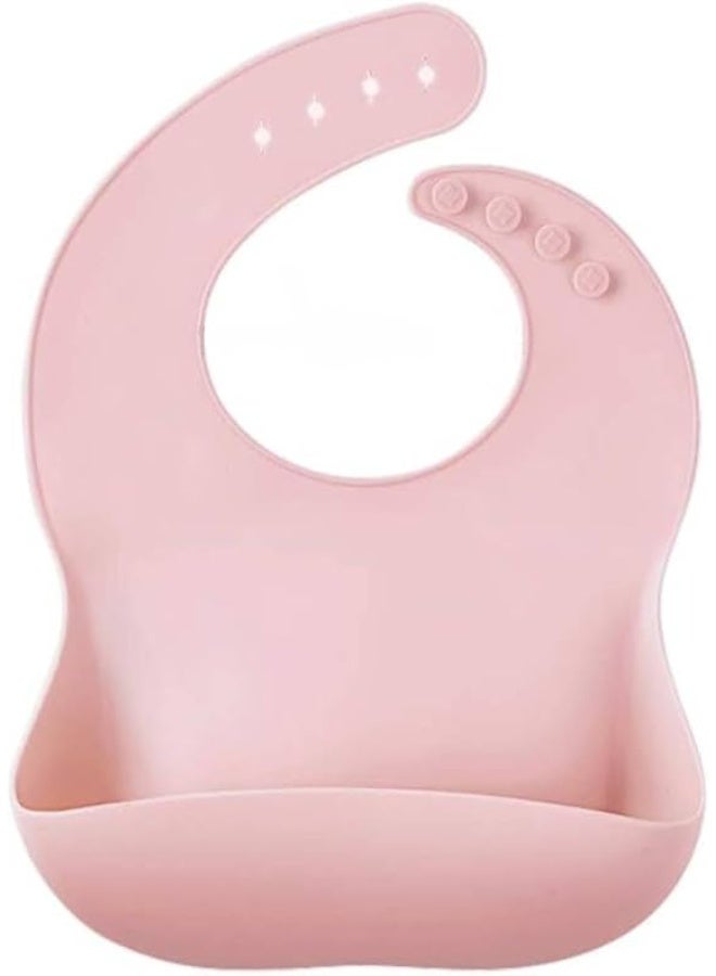 مريلة سيليكون للأطفال والرضع والفتيات | مريلة قابلة للتعديل ومقاومة للماء وخالية من BPA وناعمة ودائمة لتناول الطعام مع جيب كبير لالتقاط الطعام - وردي فاتح