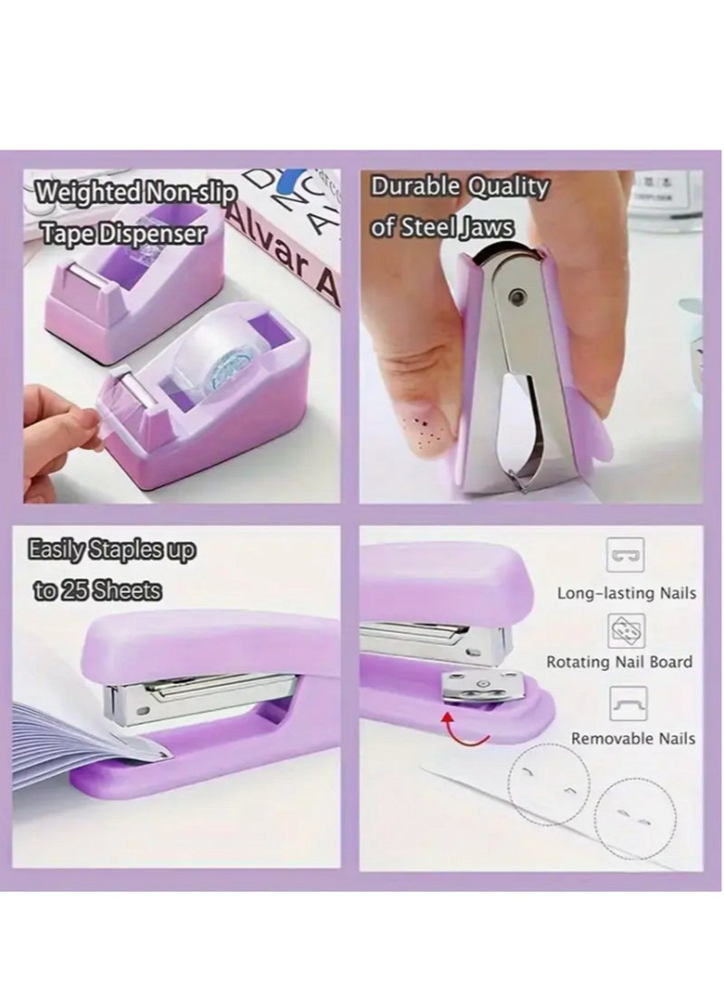 Office Stationery Set - Stapler, Tape Dispenser, Assorted Index Tabs, Scissors, Clips, Ruler and Pen for Students, Teachers, Office Use - Image 3