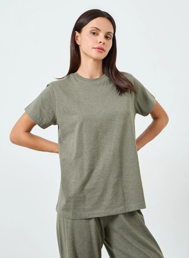 Styli Solid Cotton T-Shirt and Pyjama Set