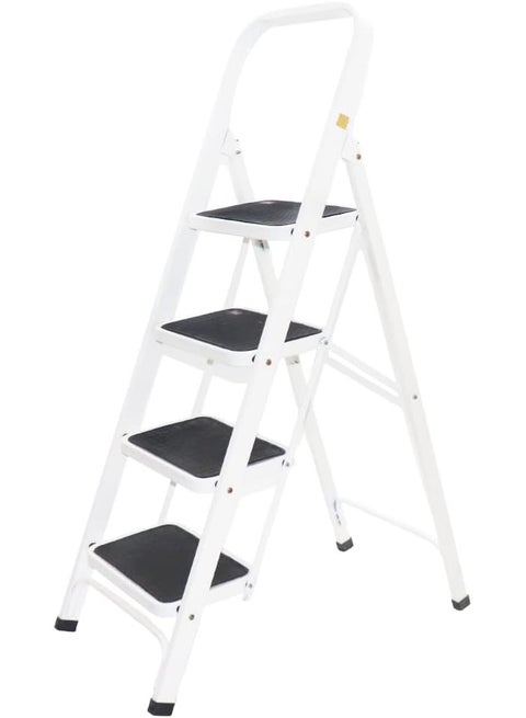 Royal Folding Step Ladder With 4 Steps-White/Black, Size(L:130*W:80)cm, 5050