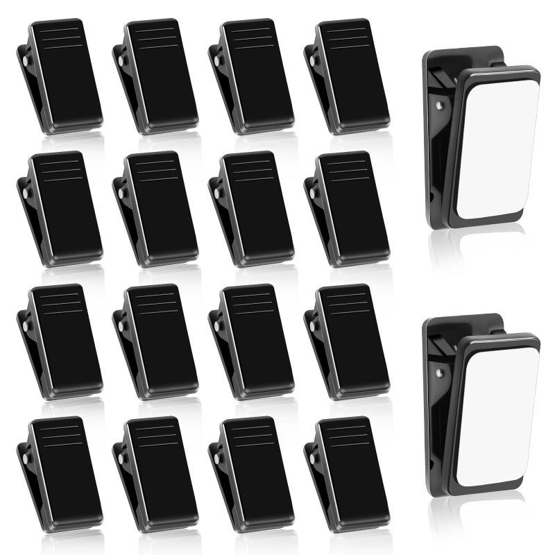 Prudiut 20 Pieces Self Adhesive Clips, Tapestry Hangers Clips Sticky Clips Wall Clips Light Clips Photo Clips Poster Clips Plastic Hanging Spring Clips for Office Poster Photo Decorations, Black - Image 1