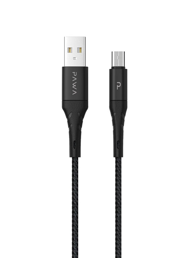 Pawa Braided USB-A to Micro USB Fast Charging Cable 2.4A 1.2m- Black - Image 1