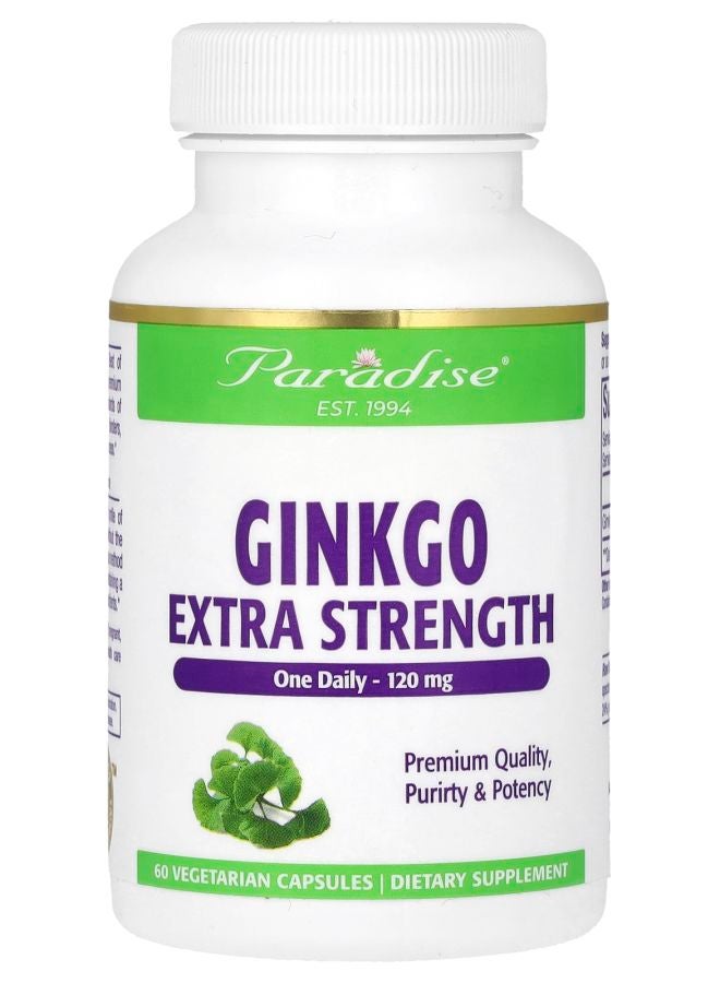 Paradise Herbs Ginkgo Extra Strength 120 mg 60 Vegetarian Capsules - Image 1