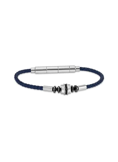 CERRUTI 1881 Cerruti 1881 Leonardo Blue Braided Leather Bracelet for Men 180mm
