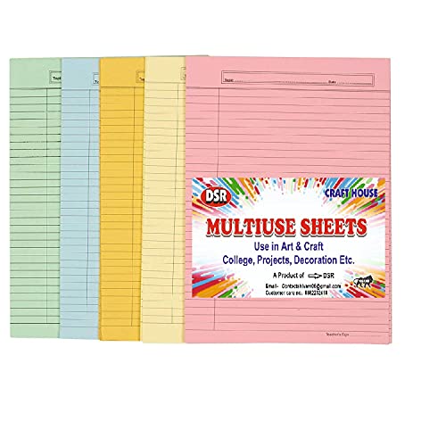D S R Eclet THICK A4 Size Both Side Ruled Sheet for Project/Assignment/Practical/Homework (Multi-Colour, Combo of 40 Sheets) - Image 1