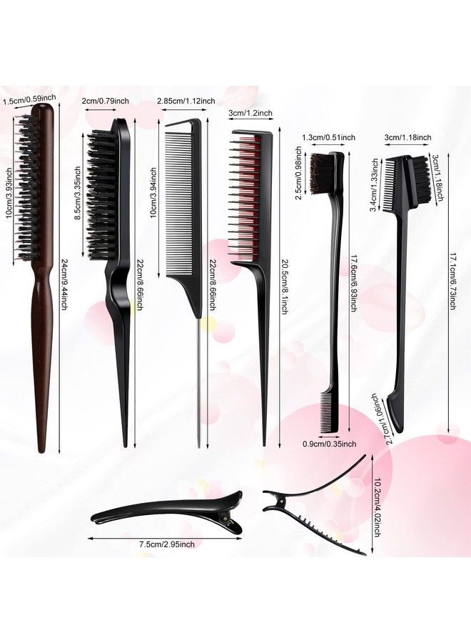 Cunhill 12 Pieces Black Hair Brush Set Teasing Hair Brush Hair Edge Brush Rat Tail Comb Double Sided Nylon Boar Bristle Brush 3 Row With Duckbill Hair Clips For Stylist Salon Hair Styling Sectioning - Image 3