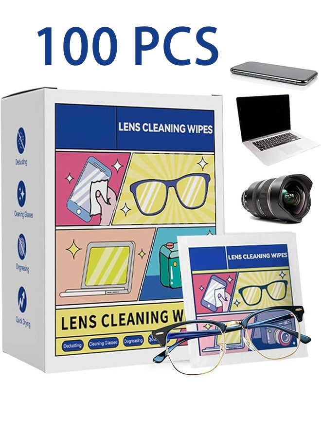 Unewshi 100 Pieces Lens Wipes, Wipes for Glasses, Camera Lenses, Mobile Phones, Laptop, Individually Wrapped Disposable in Bags - Image 1