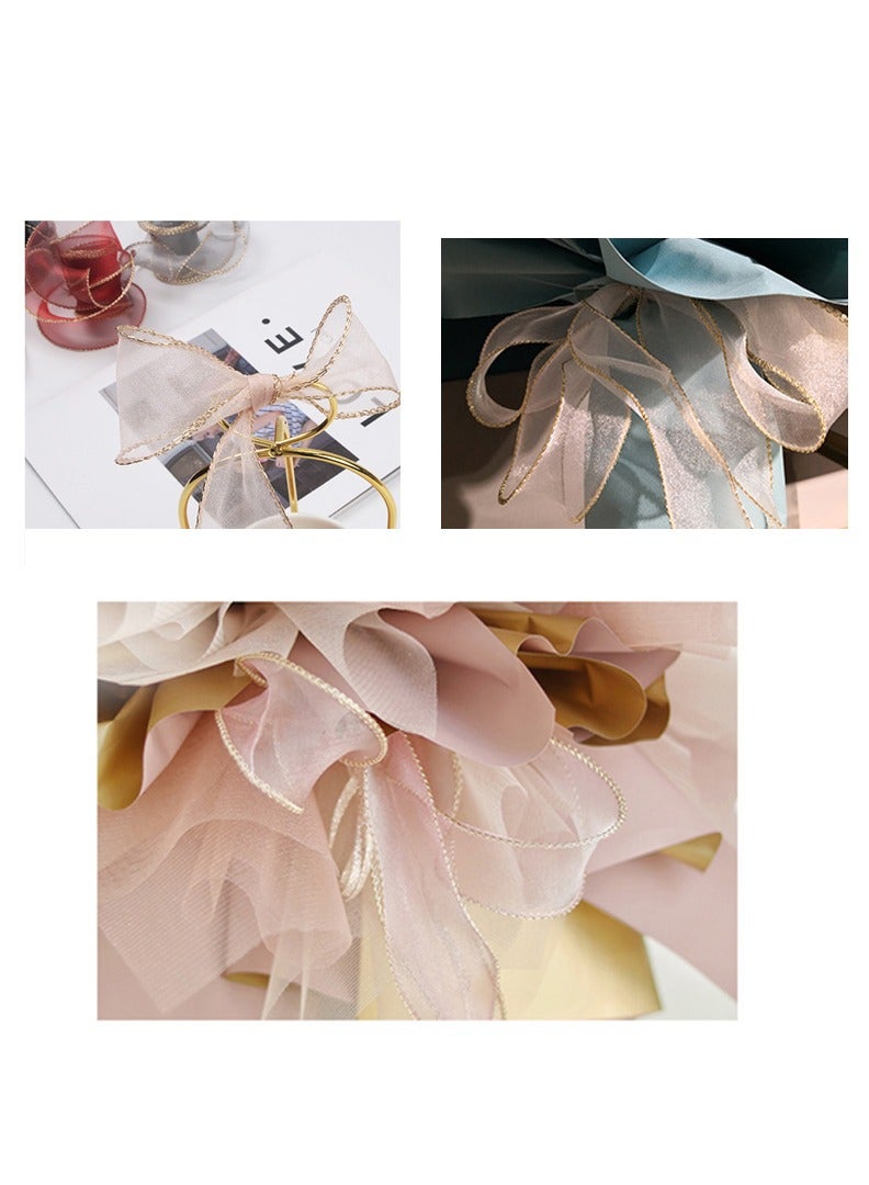 Ribbon,Sheer Wired Organza Ribbon, 9m x 4cm Chiffon Ribbon with Golden Edge for Gift Wrapping, DIY Crafts Bouquet Garland Baking Decoration (Beige / Gold) - Image 3