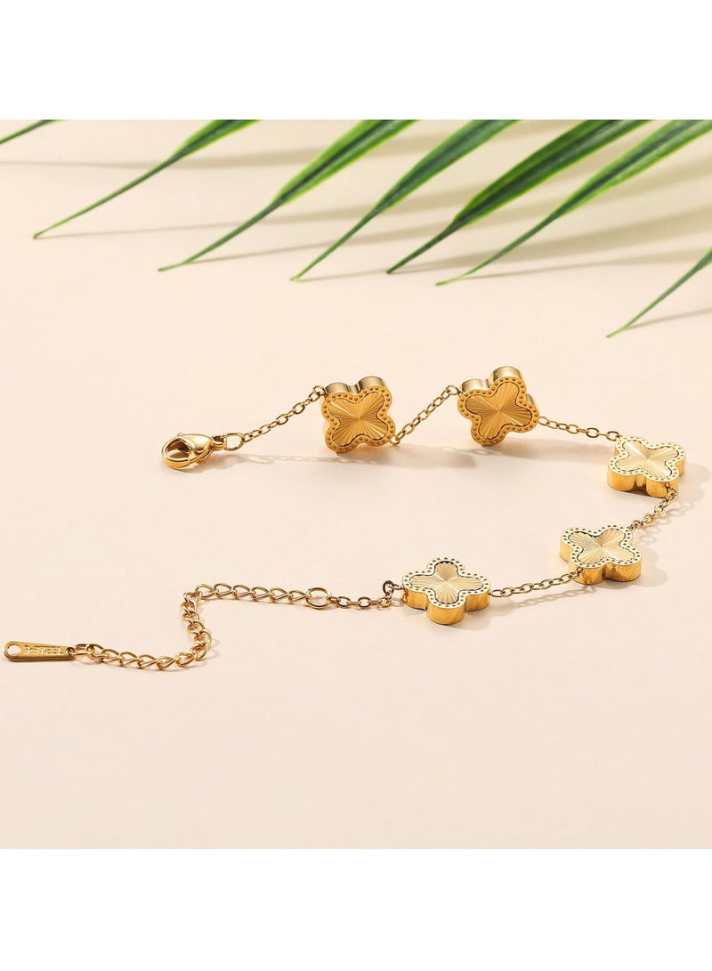 رحام 18K مطلية بالذهب البرسيم أساور السيدات الذهب الأساور محظوظ زهرة أربعة أوراق أساور السيدات المجوهرات والهدايا - Image 2