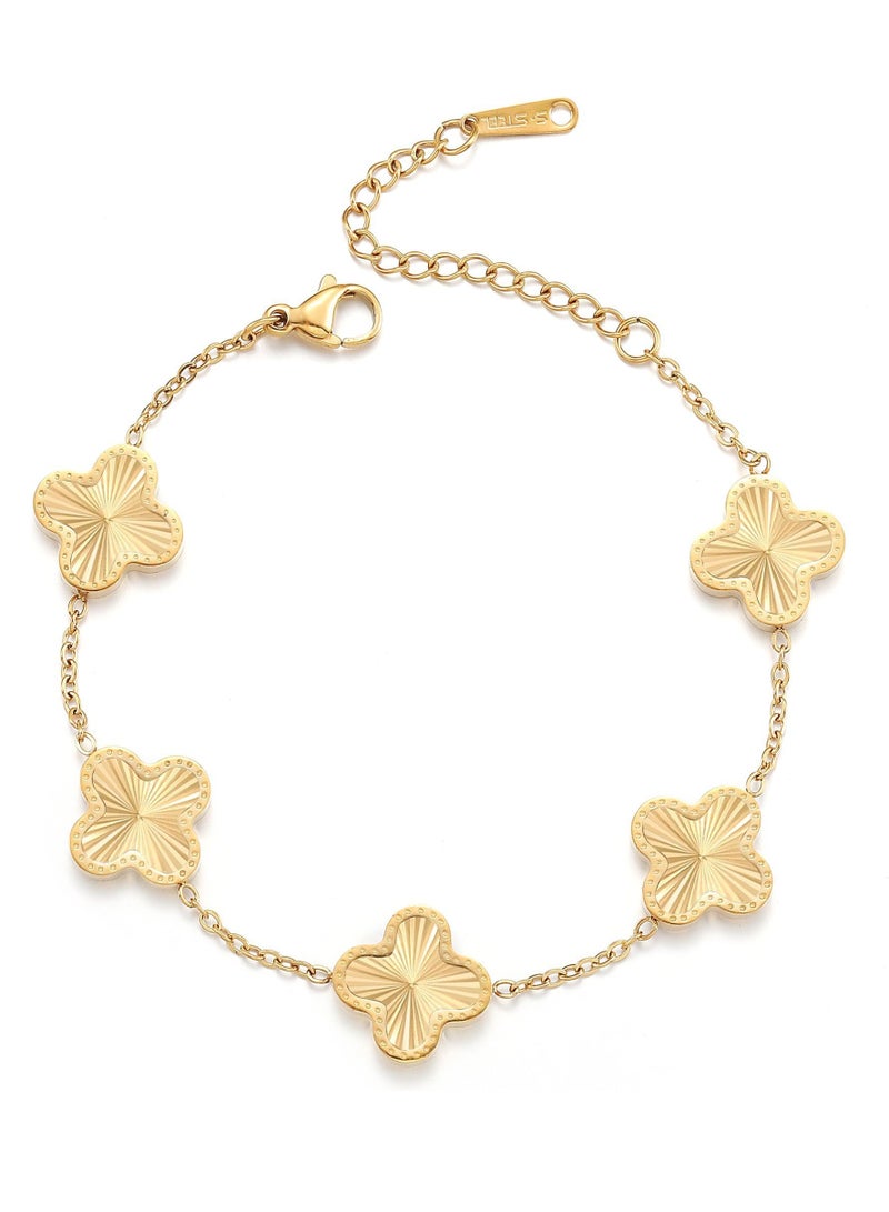 رحام 18K مطلية بالذهب البرسيم أساور السيدات الذهب الأساور محظوظ زهرة أربعة أوراق أساور السيدات المجوهرات والهدايا - Image 1