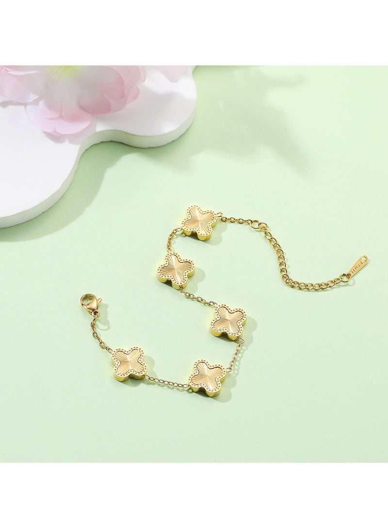 رحام 18K مطلية بالذهب البرسيم أساور السيدات الذهب الأساور محظوظ زهرة أربعة أوراق أساور السيدات المجوهرات والهدايا - Image 4