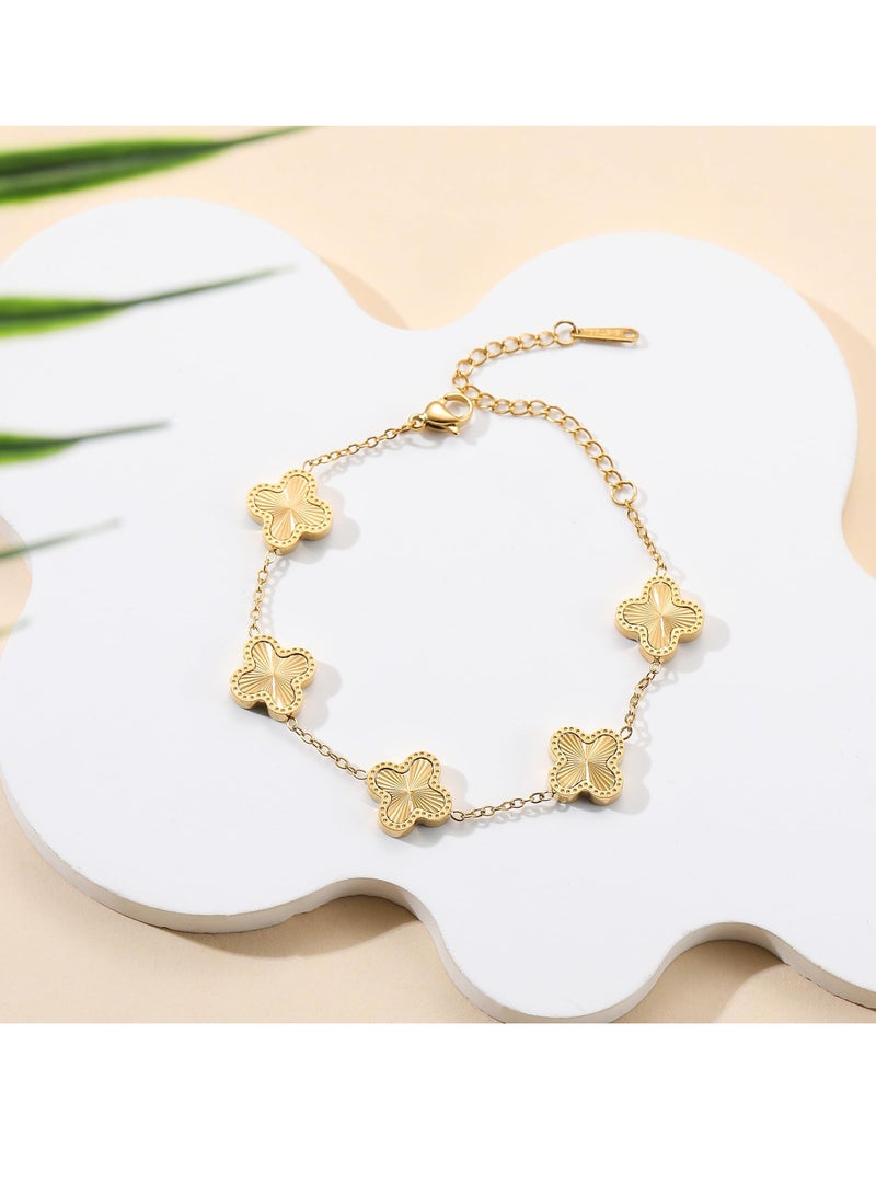 رحام 18K مطلية بالذهب البرسيم أساور السيدات الذهب الأساور محظوظ زهرة أربعة أوراق أساور السيدات المجوهرات والهدايا - Image 5