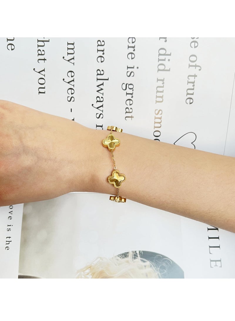 رحام 18K مطلية بالذهب البرسيم أساور السيدات الذهب الأساور محظوظ زهرة أربعة أوراق أساور السيدات المجوهرات والهدايا - Image 3