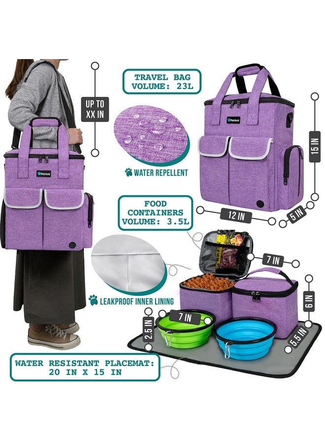 PetAmi Dog Travel Bag Pet Supplies Accessories Organizer for Traveling, Camping, Weekend; Cat Pet Travel Bag Kit Includes 2 Food Storage Containers, 2 Collapsible Bowls, 1 Feeding Mat (Purple) - Image 2