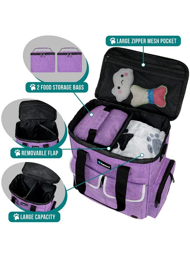 PetAmi Dog Travel Bag Pet Supplies Accessories Organizer for Traveling, Camping, Weekend; Cat Pet Travel Bag Kit Includes 2 Food Storage Containers, 2 Collapsible Bowls, 1 Feeding Mat (Purple) - Image 5