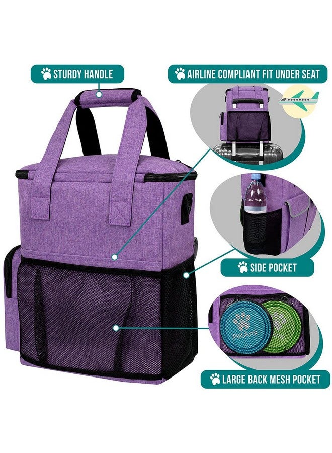 PetAmi Dog Travel Bag Pet Supplies Accessories Organizer for Traveling, Camping, Weekend; Cat Pet Travel Bag Kit Includes 2 Food Storage Containers, 2 Collapsible Bowls, 1 Feeding Mat (Purple) - Image 4