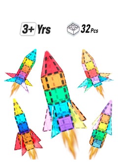 32 Pieces Magnetic Building Block Rocket Booster Theme Set Magnet Construction Toy Educational Kit Engineering STEM Learning Playset Child Brain Development Stacking Blocks Playboard PT32 for Boys & Girls Age 3+