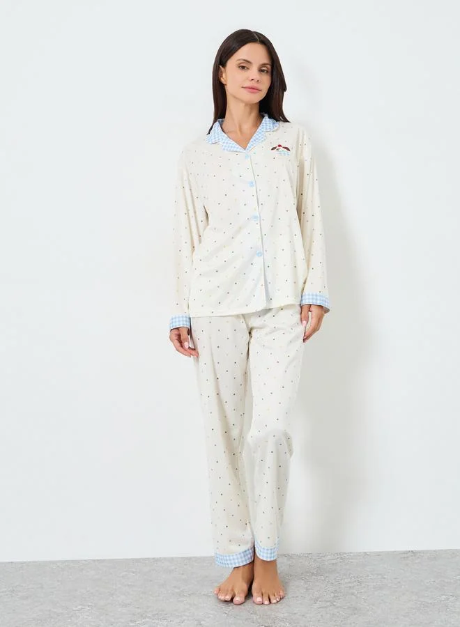 Styli Polka Print Buttoned Shirt and Pyjama Set