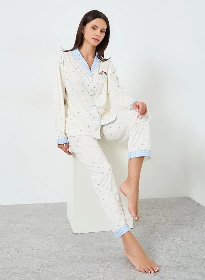 Styli Polka Print Buttoned Shirt and Pyjama Set
