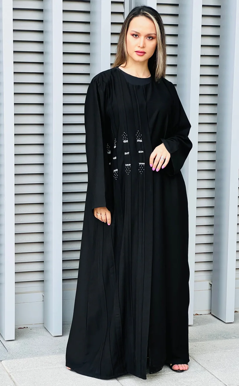 Moistreet Embroidered Open Front Abaya