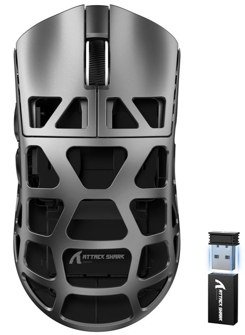 Attack Shark R3 Wireless Gaming Mouse,PAW3395 26K DPI 8KHz Polling Rate,Magnesium Alloy 46g Ultralight,Programmable Tri-Mode BT/2.4G/Wired Computer Mice with Coiled Cable - Silver