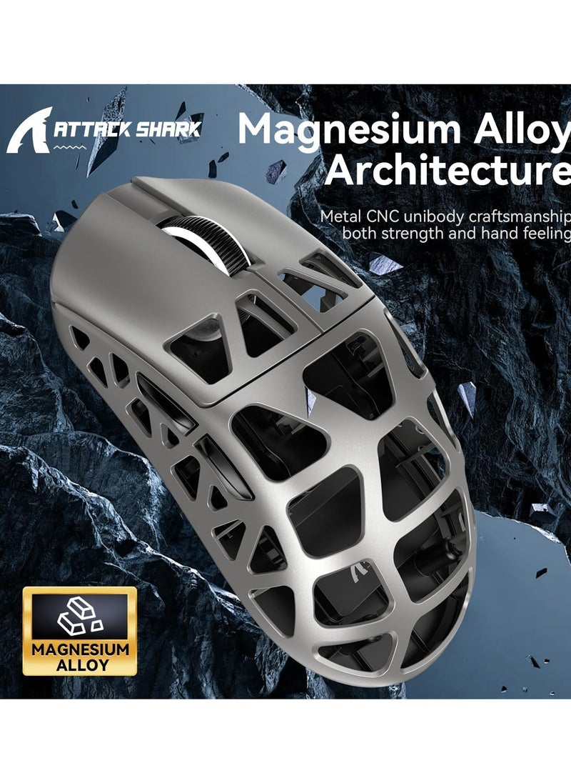 Attack Shark - Attack Shark R3 Wireless Gaming Mouse,PAW3395 26K DPI 8KHz Polling Rate,Magnesium Alloy 46g Ultralight,Programmable Tri-Mode BT/2.4G/Wired Computer Mice with Coiled Cable - Silver - Image 1