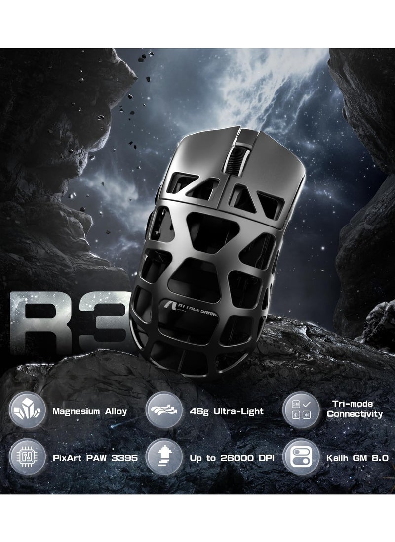 Attack Shark - Attack Shark R3 Wireless Gaming Mouse,PAW3395 26K DPI 8KHz Polling Rate,Magnesium Alloy 46g Ultralight,Programmable Tri-Mode BT/2.4G/Wired Computer Mice with Coiled Cable - Silver - Image 1