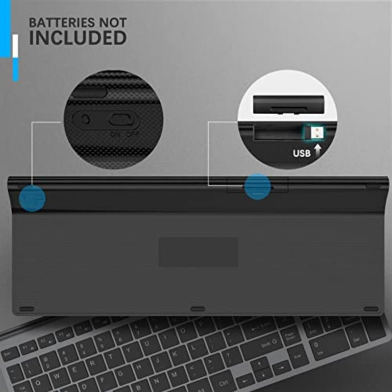 Wireless Keyboard with Number Pad Ergonomic Silent Slim Black - Image 3