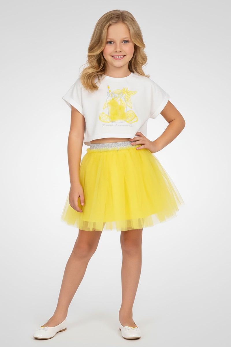 MISS Kids Girl 2 Pieces Textured Print Top And Tutu Skirt Set, Multicolor - Image 1